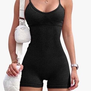 Black stretchy ribbed sport romper